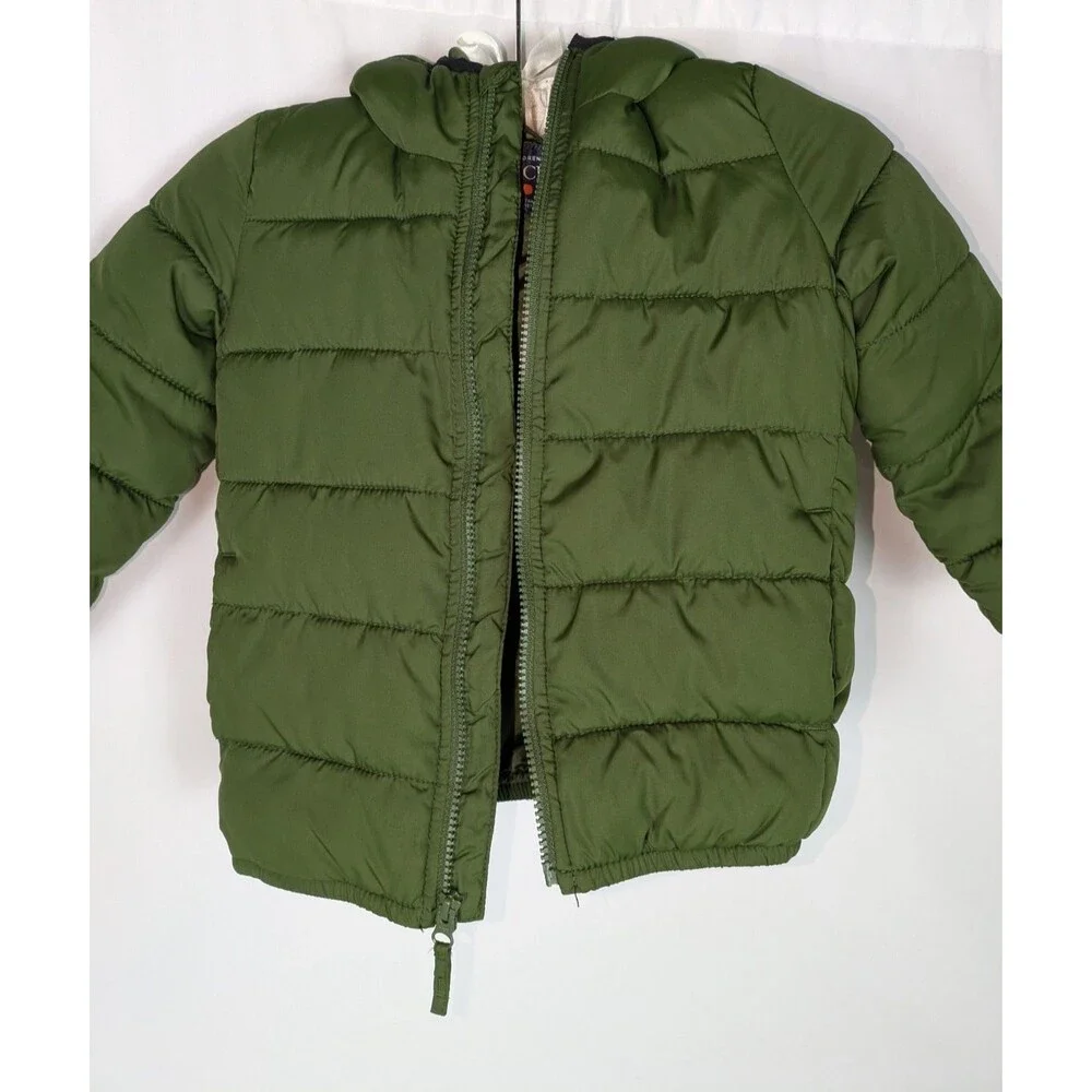 The Children's Place Puffer Jacket 5T Toddler Unisex Green Hooded Pockets Zipper